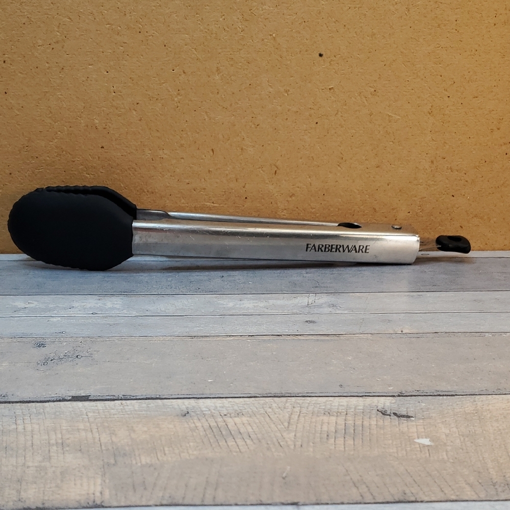 Farberware Stainless Steel Tongs with Rectangle Black Tips